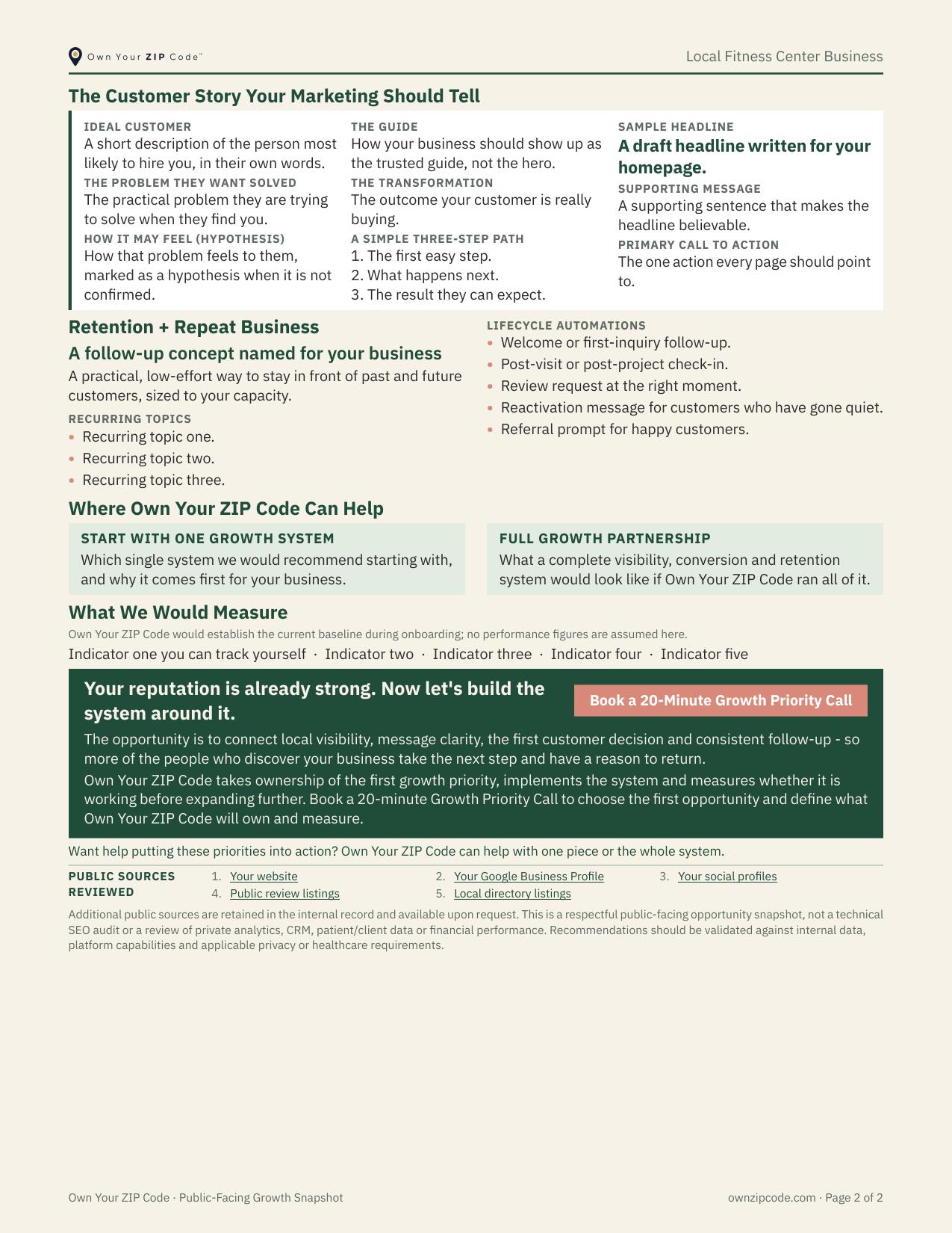 Page two of a sample Growth Snapshot report